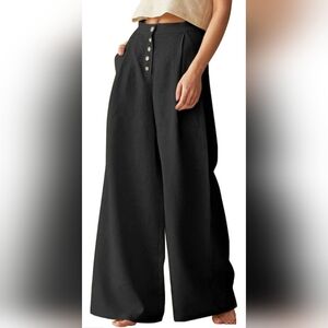Amazon Black Wide-Leg Pants with Button Detail